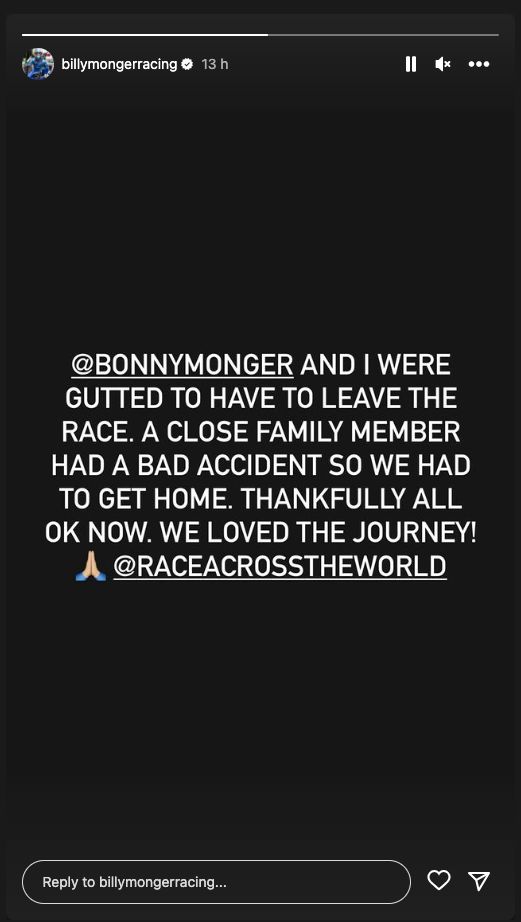 Billy Monger posted a statement on his Instagram Story
