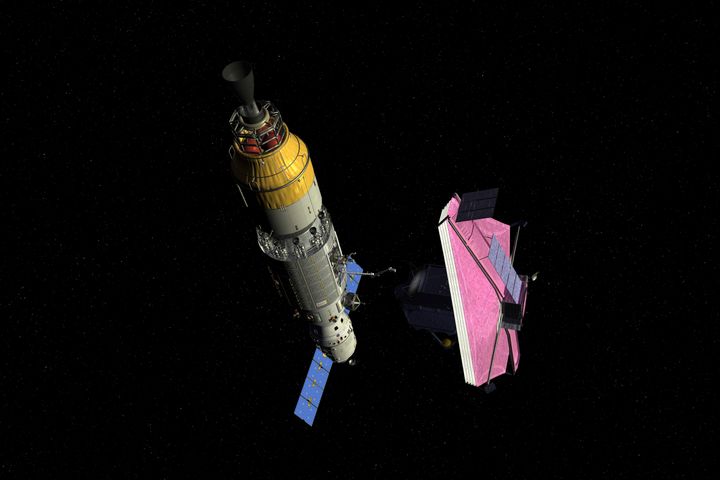 Μια επανδρωμένη τροχιακή πλατφόρμα συντήρησης (OMP) πλησιάζει το διαστημικό τηλεσκόπιο James Webb (JWST)