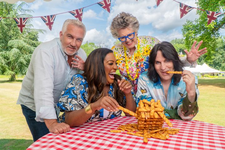 The Great British Bake Off judges Paul Hollywood and Prue Leith (top left and right) and hosts Alison Hammond and Noel Fielding (bottom left and right).