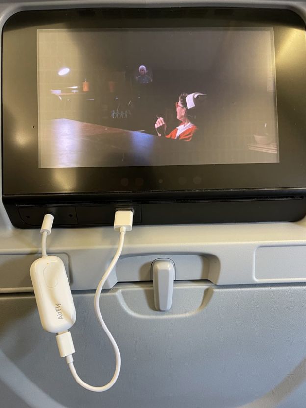 A transmitter that connects in-flight entertainment to your wireless headphones