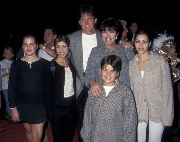 From left to right: Khloé Kardashian, Kourtney Kardashian, Caitlyn Jenner (then Bruce Jenner), Kris Jenner, Robert Kardashian and Kim Kardashian.