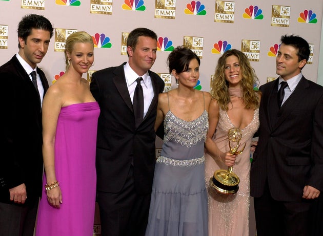 David Schwimmer, Lisa Kudrow, Matthew Perry, Courteney Cox, Jennifer Aniston and Matt LeBlanc in 2002.