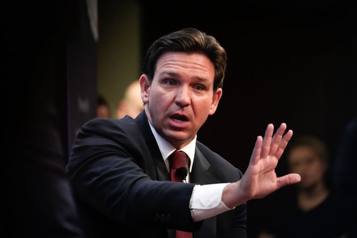 Gov. Ron DeSantis speaks at the Heritage Foundation on Oct. 27 in Washington, D.C. The Florida Republican defended his orders to disband a pro-Palestinian student group on Sunday's “Meet the Press" program.