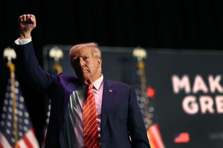 Trump hosts a campaign event at the Orpheum Theater on October 29, 2023 in Sioux City, Iowa. (Photo by Scott Olson/Getty Images)