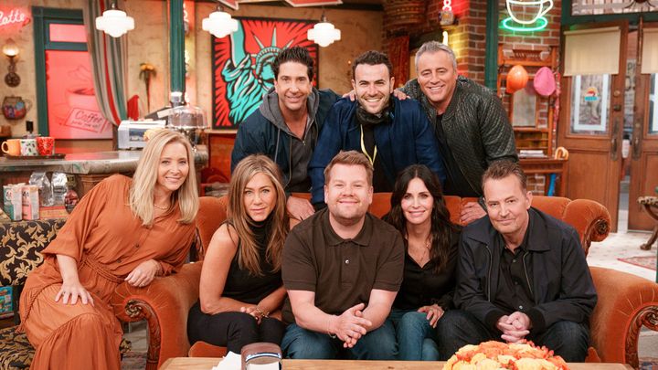 Matthew Perry and the cast of Friends join James Corden for a Friends Reunion Special during The Late Late Show with James Corden. 