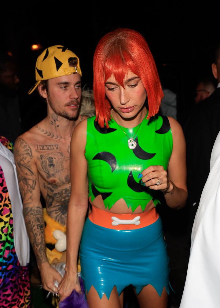 LOS ANGELES, CA - OCTOBER 28: Justin Bieber and Hailey Bieber are seen arriving to Vas Morgan and Michael Braun's Halloween Party on October 28, 2023 in Los Angeles, California. (Photo by Rachpoot/Bauer-Griffin/GC Images)