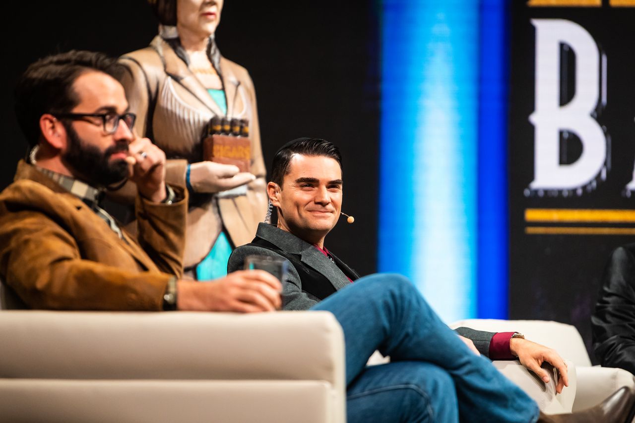 Walsh (left) is among the Daily Wire hosts who relocated to Nashville when the company, co-founded by columnist Ben Shapiro (right), moved there in 2020. 