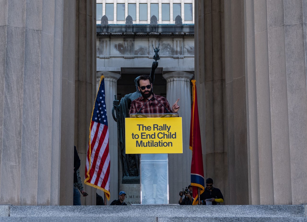 Walsh speaks during a rally against gender-affirming care in Nashville, Tennessee, at the War Memorial Plaza on Oct. 21, 2022.