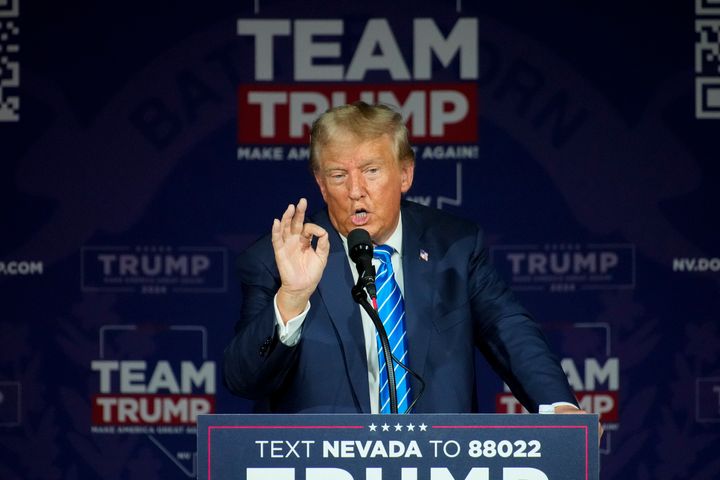 Republican presidential candidate and former President Donald Trump speaks at a campaign event on Oct. 28 in Las Vegas.