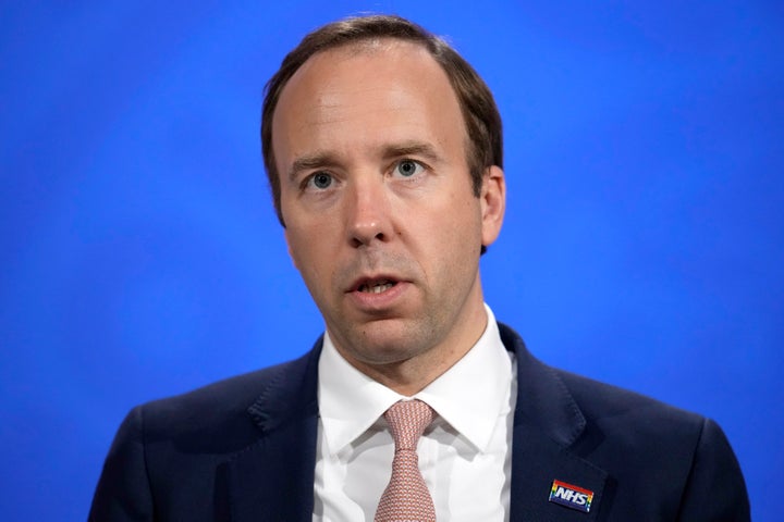 Britain's Health Secretary Matt Hancock speaks during a coronavirus media briefing in Downing Street in London