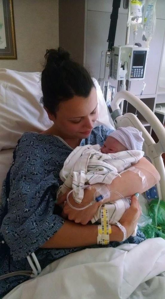 The author and her son just after his birth in 2014.