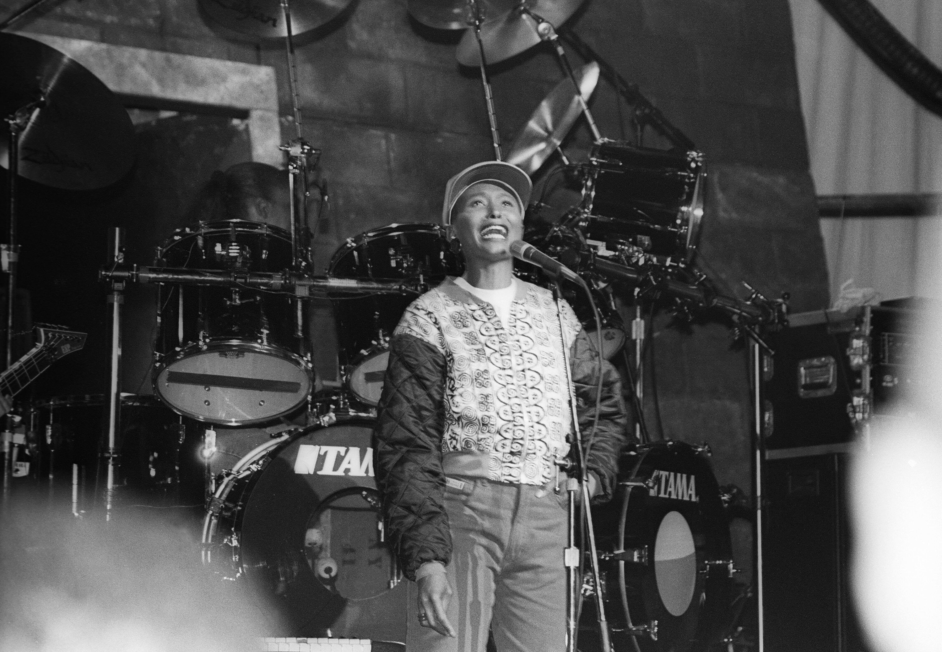 Host Dee Barnes performs at the "Sisters In The Name Of Rap" concert and television special on Oct. 8, 1991, in New York City.