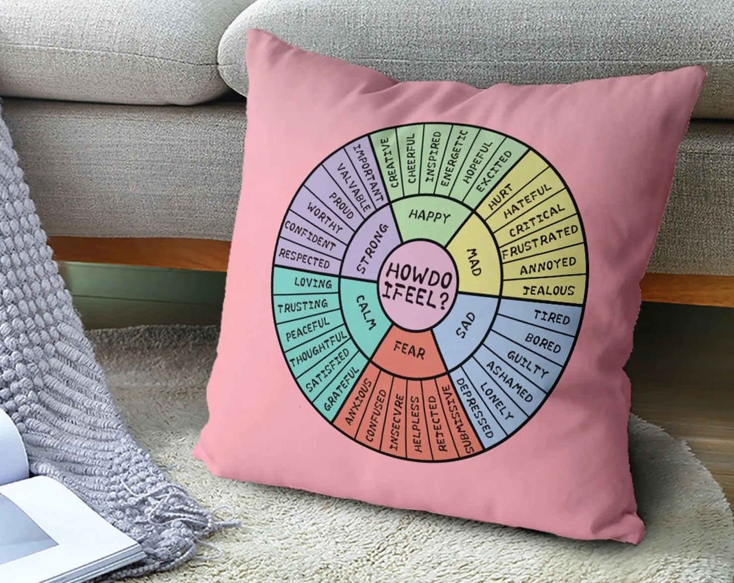 Emotion Sensation Feeling Wheel Pillow Case for Therapists, Social