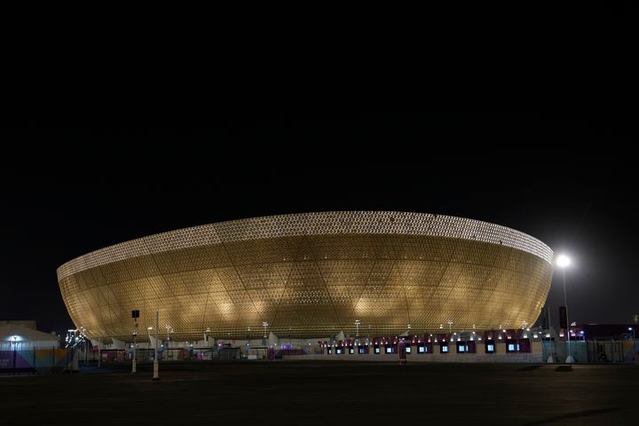 FILE - A general view of the Lusail Stadium in Lusail in Doha, Qatar, Saturday, Nov. 12, 2022. (AP Photo/Hassan Ammar, File)