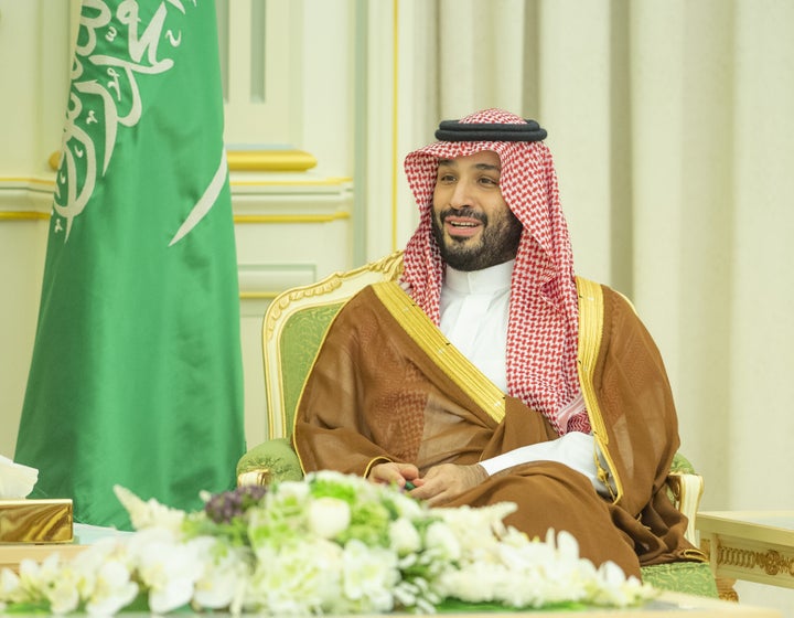 RIYADH, SAUDI ARABIA - OCTOBER 21: Saudi Arabian Crown Prince Mohammed bin Salman Al Saud receives Prime Minister of Malaysia, Anwar Ibrahim (not seen) at Al Yamamah Palace in Riyadh, Saudi Arabia on October 21, 2023. (Photo by Royal Court of Saudi Arabia / Bandar Aljaloud / Handout/Anadolu via Getty Images)