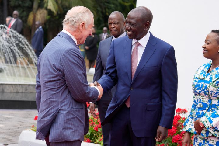 Kenya's President William Ruto welcoming Charles to Kenya