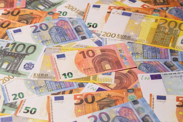 Close-up of European union currency.