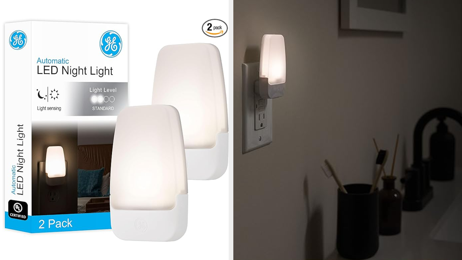 Ge automatic led night outlet light 2 pack