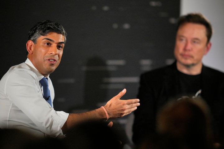 Rishi Sunak during his talk with Elon Musk following the AI safety summit at Bletchley Park.