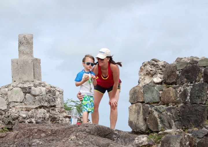 The author and her son exploring local fort ruins