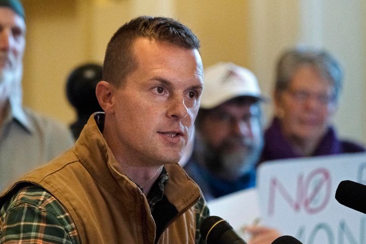 Rep. Jared Golden (D-Maine) speaks Nov. 1 in Augusta. After the shooting in his hometown, he apologized for not backing an assault weapons ban sooner.