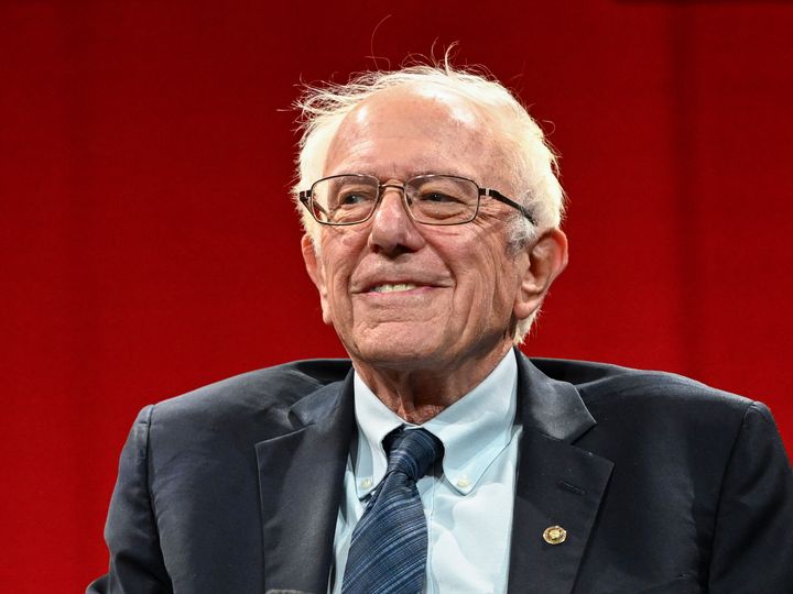 Bernie Sanders at the launch of his book, "It's Okay to Be Angry at Capitalism." He called for a humanitarian pause on military action in Gaza on Sunday.