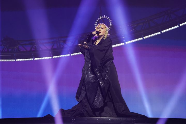 LONDON, ENGLAND - OCTOBER 14: (Exclusive Coverage) Madonna performs during opening night of The Celebration Tour at The O2 Arena on October 14, 2023 in London, England. (Photo by Kevin Mazur/WireImage for Live Nation)