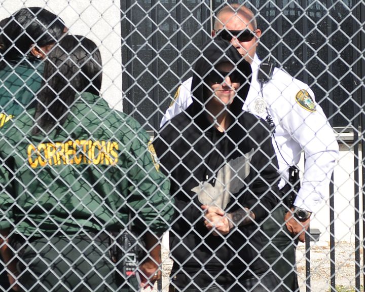Justin Bieber is released from the Turner Guilford Knight Correctional Center after he was arrested for DUI and resisting arrest on Jan. 23, 2014, in Miami Beach, Florida. (Photo by Uri Schanker/Getty Images)