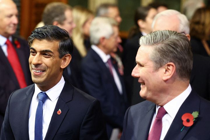 Rishi Sunak and Keir Starmer on their way to listen to the King's Speech.