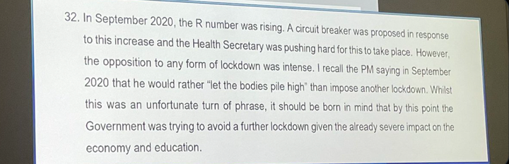 Boris Johnson said we should 'let the bodies pile high' rather than go into a lockdown during the pandemic