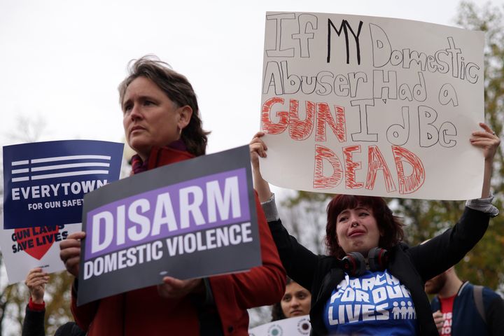 Activists rally in support of gun restrictions outside the Supreme Court on Nov. 7.