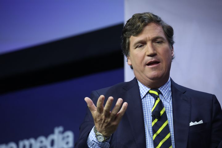 Tucker Carlson speaks at the Family Leadership Summit in Des Moines, Iowa, on July 14, 2023. Excerpts from Brian Stelter’s book “Network of Lies" suggest Carlson was on the outs with his bosses at Fox News far long before his April exit.