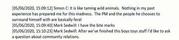 Whatsapp messaged between Simon Case and Mark Sedwill, describing the government as 'feral'