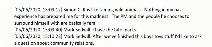 Whatsapp messaged between Simon Case and Mark Sedwill, describing the government as 'feral'