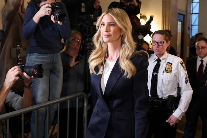 Ivanka Trump arrives at New York Supreme Court, Wednesday, Nov. 8, 2023, in New York. It's Ivanka Trump's turn to face questioning in the civil fraud trial that is publicly probing into the family business. Ex-President Donald Trump's eldest daughter, who has been in his inner circle in both business and politics, is due on the stand Wednesday, after trying unsuccessfully to block her testimony. (AP Photo/Yuki Iwamura)