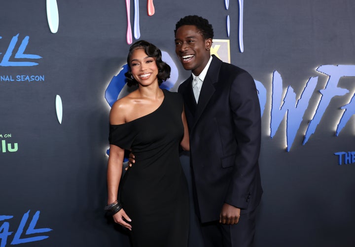 Lori Harvey, left, and Damson Idris, right, attend the sixth season premiere of "Snowfall" in February. 