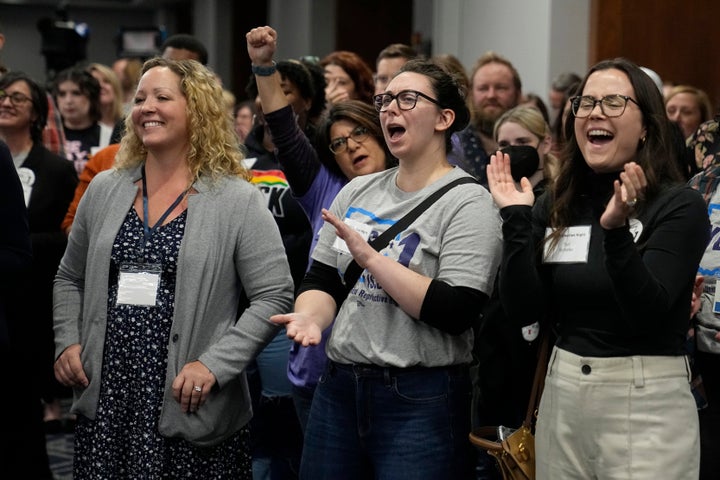 Supporters of Issue 1 in Ohio cheer at a watch party on Nov. 7 in Columbus, Ohio.