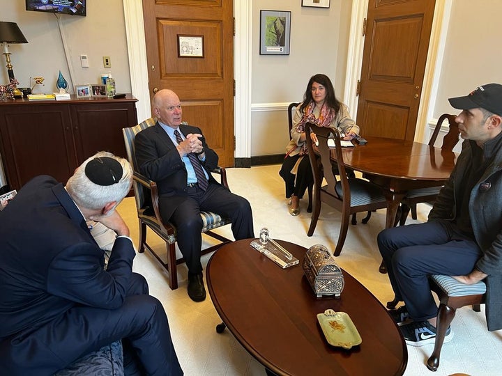 Hamas Hostages' Families Issue Desperate Plea To U.S. 5 Gili Roman (far right) met with Sen. Ben Cardin (D-Md.), the chairman of the Senate Foreign Relations Committee, among other influential U.S. lawmakers last week.