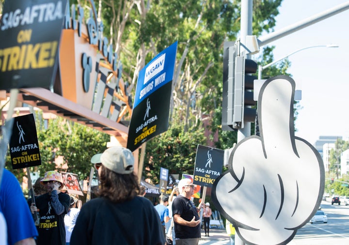 SAG-AFTRA members picket outside Disney's office last month