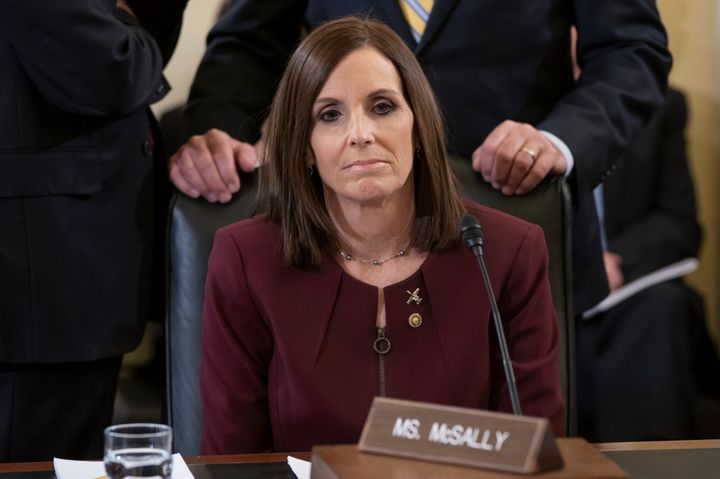 Sen. Martha McSally (R-Ariz.) is seen in 2019 before a hearing by a Senate armed services subcommittee.