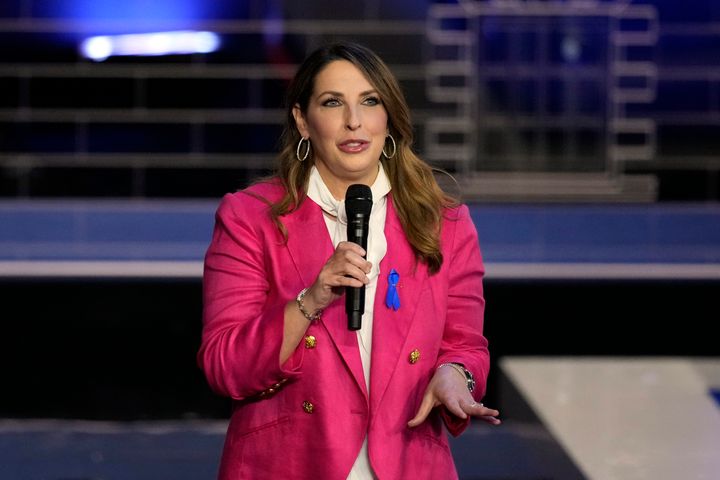 Republican National Committee chair Ronna McDaniel speaks before a Republican presidential primary debate hosted by NBC News in Miami.
