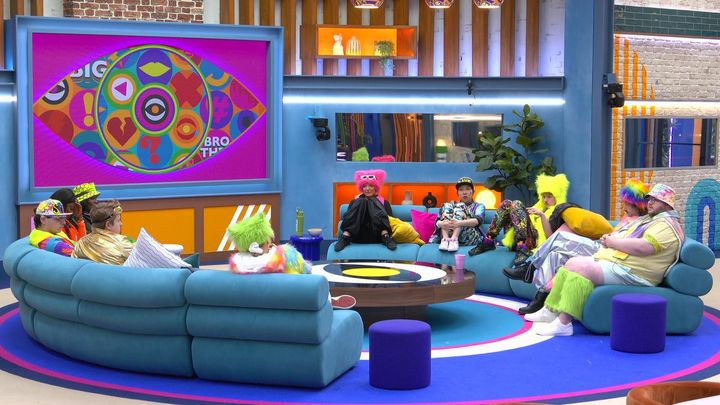The remaining Big Brother housemates gather on the sofa