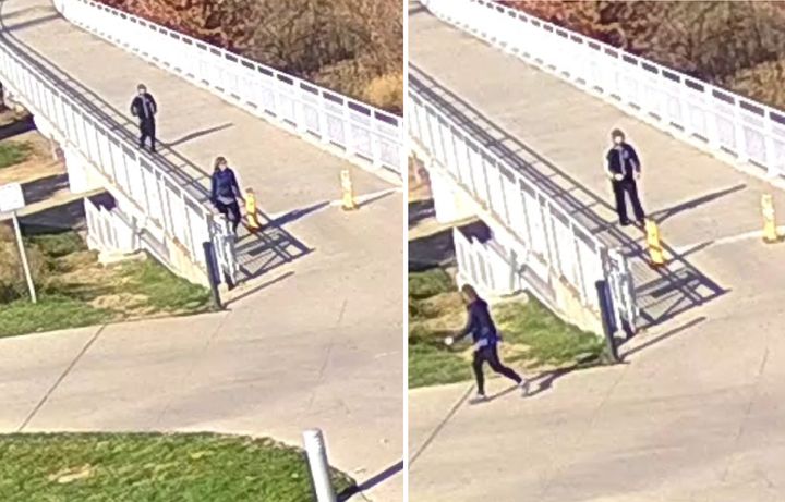 Surveillance footage released by police captured the suspect following the former senator on a paved pedestrian walkway late Wednesday morning.