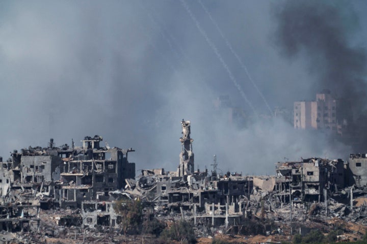 Smoke rises following an Israeli airstrike in the Gaza Strip, as seen from southern Israel, Friday, Nov. 10, 2023. (AP Photo/Leo Correa)