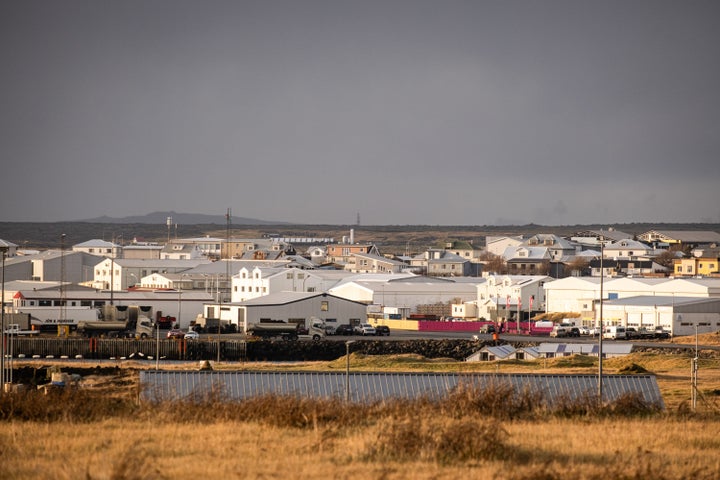 View of Grindavik, a small fishing village on the Reykjanes peninsula in the southwest of the country.