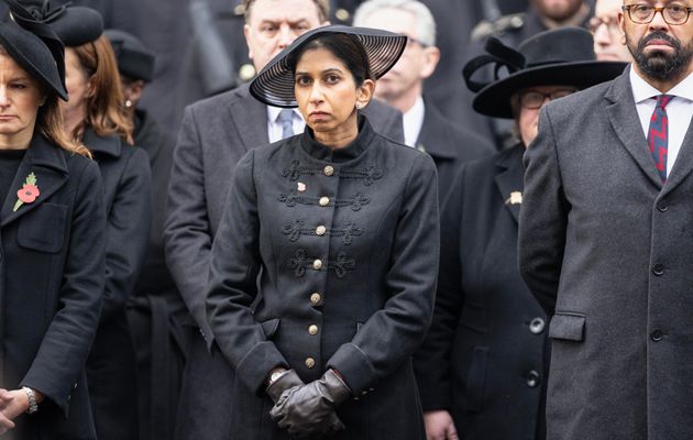 Suella Braverman stands at the Cenotaph on Remembrance Sunday.