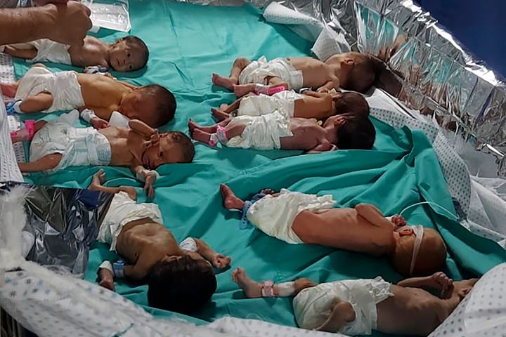 This photo released by Dr. Marawan Abu Saada shows prematurely born Palestinian babies in Shifa Hospital in Gaza City on Sunday, Nov. 12, 2023. (Dr. Marawan Abu Saada via AP)