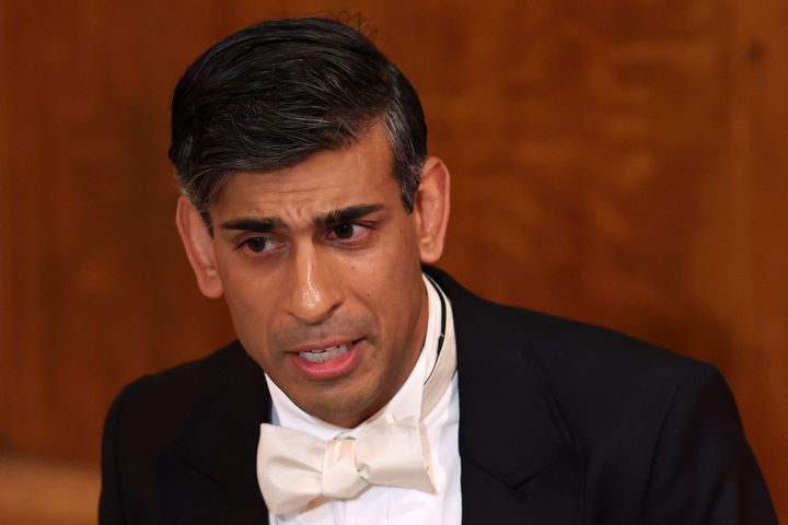 Rishi Sunak delivers a speech during the Lord Mayor's Banquet at Guildhall in central London last night.