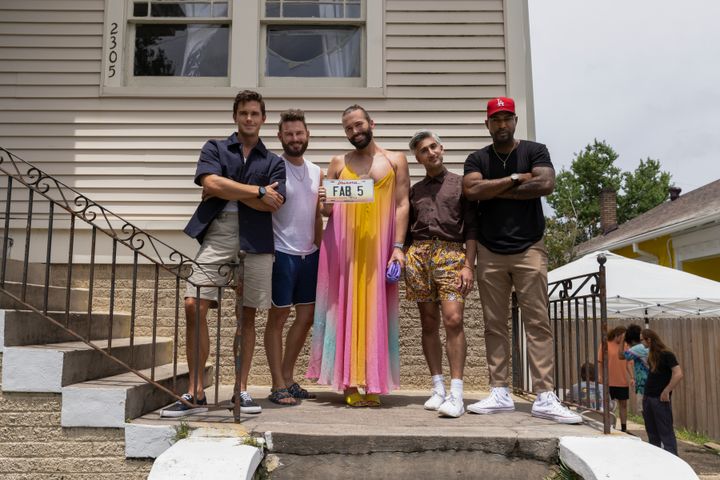 Queer Eye's Antoni Porowski, Bobby Berk, Jonathan Van Ness, Tan France, Karamo Brown pictured on the set of season seven