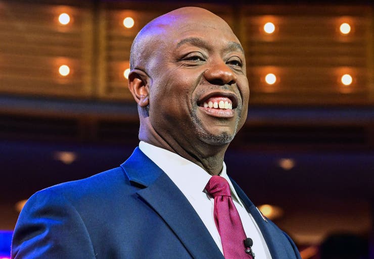 Sen. Tim Scott (R-S.C.) arrives for the third Republican presidential primary debate in Miami on Nov. 8.